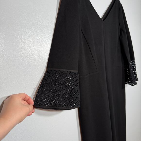 Lafayette 148 Black Midi Dress 10 Lace Bell Sleeves Cocktail Sheath Elegant - Picture 5 of 10